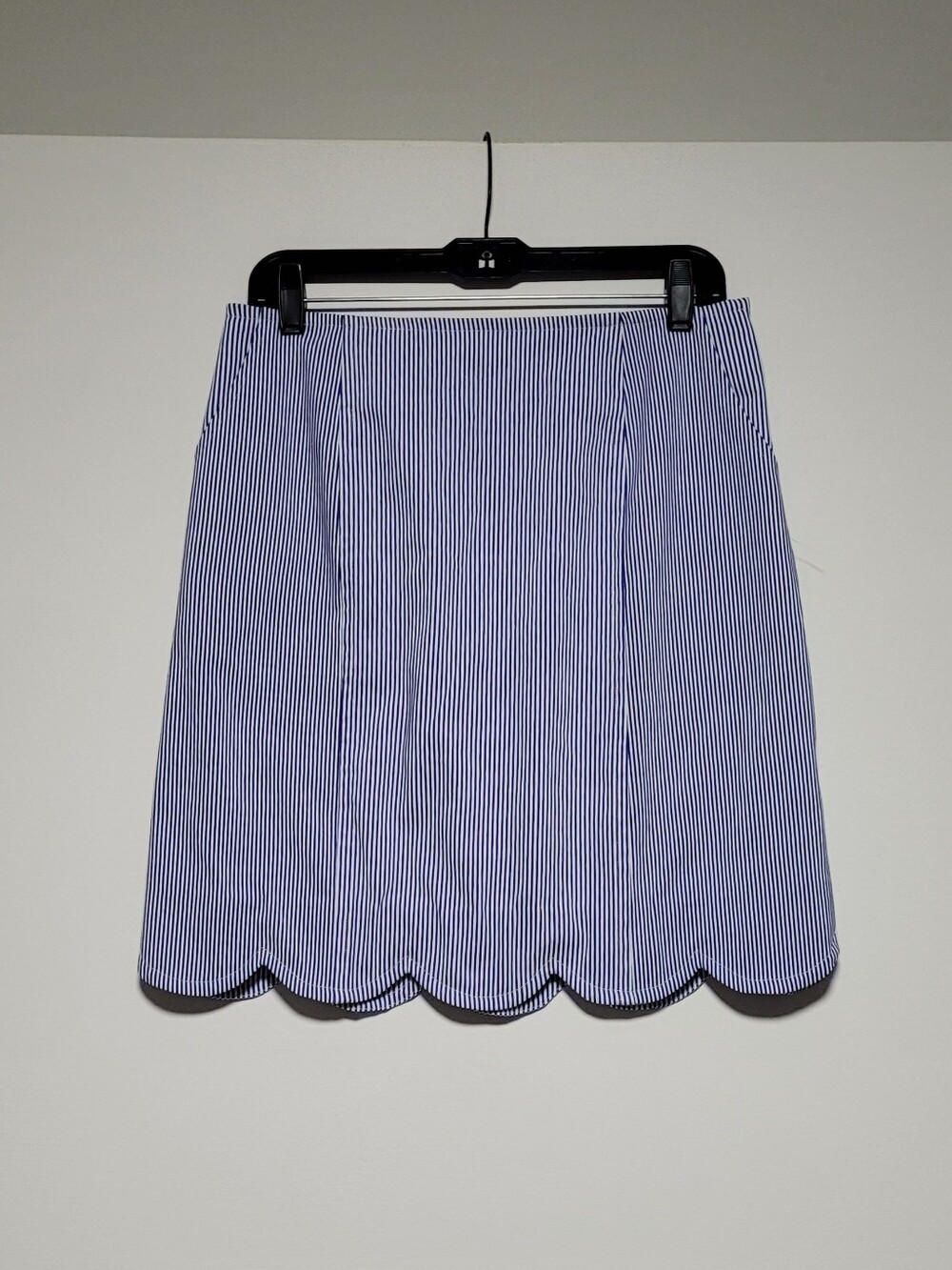 Classic, Preppy, Nautical, Collegiate Blue & White Stripe Skirt Scalloped Hem